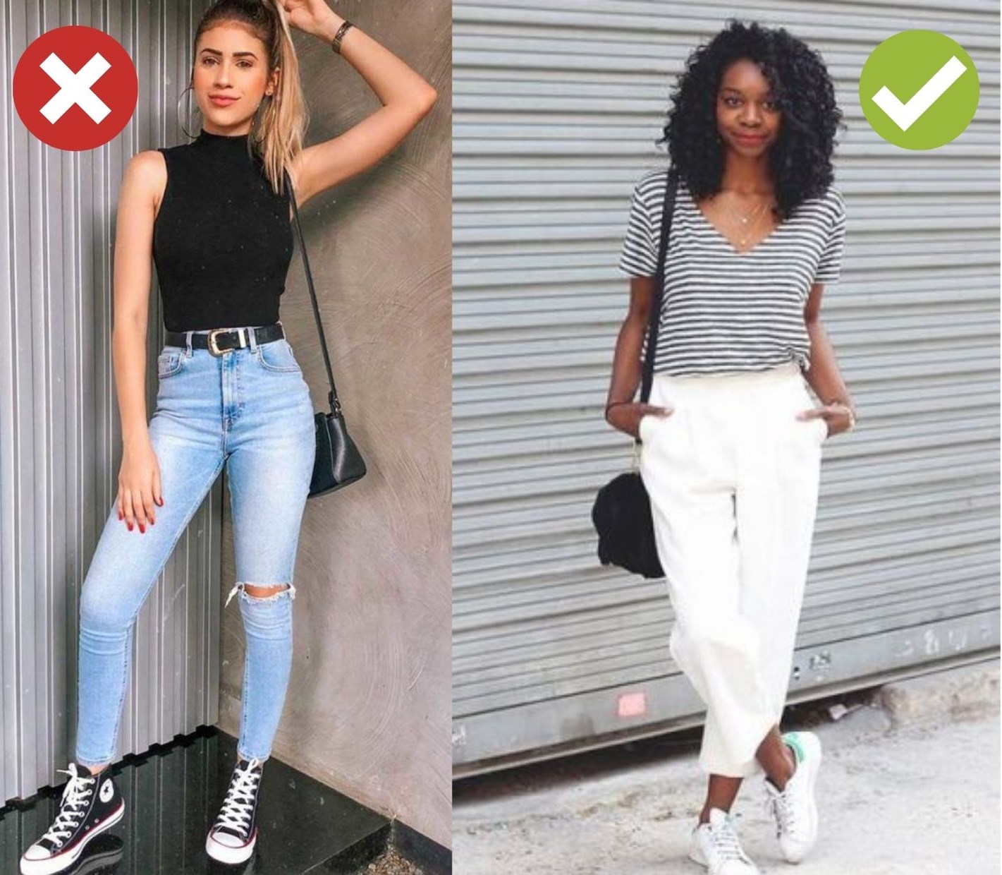 Comparação entre calça jeans justa e calça ampla para uma viagem de avião