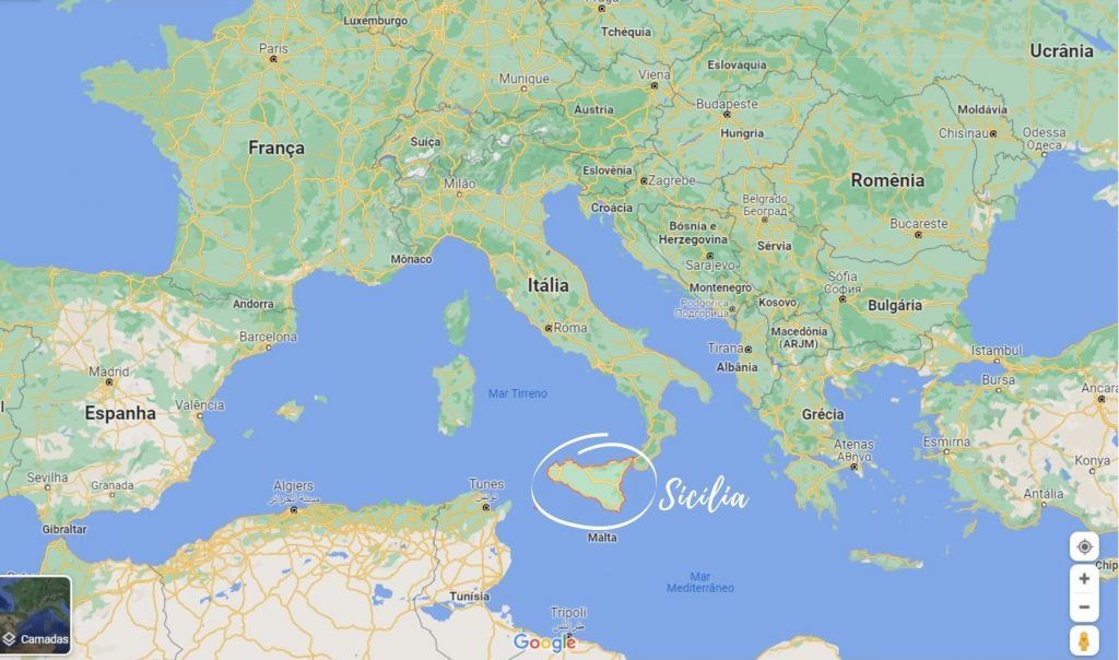 Mapa Sicília na Europa